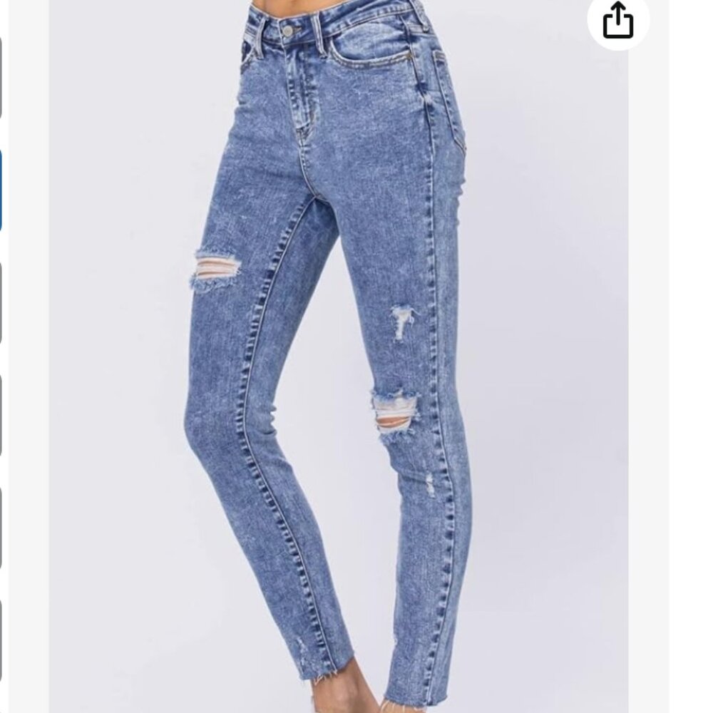 EUC Judy Blue High Rise Acid Wash Destroyed Skinny Fit Jeans Womens 11 30 x 27